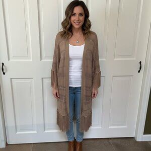 Boston Proper Fringe Long Cardigan Sweater Duster